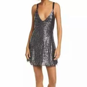 Free People Sequin Mini Dress M Night Combo Black